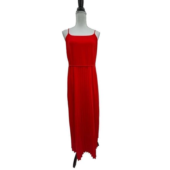 Banana Republic, red Christmasy accordion folded fabric, chiffon maxi size 0 fla - Picture 1 of 16